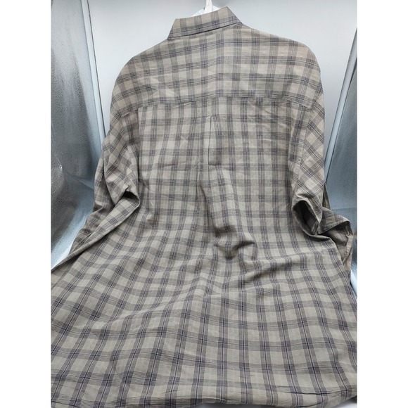 Cutter & Buck Mens Large Tan Brown Plaid Long Sleeve Cotton Button Down Shirt - Picture 6 of 6